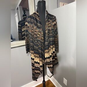 Sunny Leigh Brown & Black Chevron Abstract Y2K Open Cardigan Size XL Made in USA